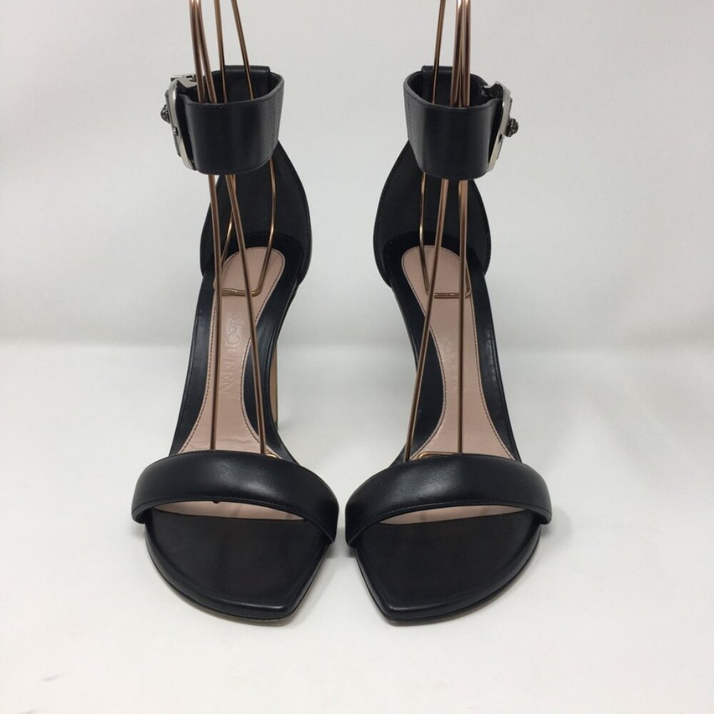 Alexander McQueen 4" Heels Medieval Buckle Sandal Size 37 Black Leather - Picture 5 of 16
